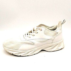 Bronax Mens Sneaker White Mesh Faux Leather Lace Up Front Flat Heel EUR 47‎